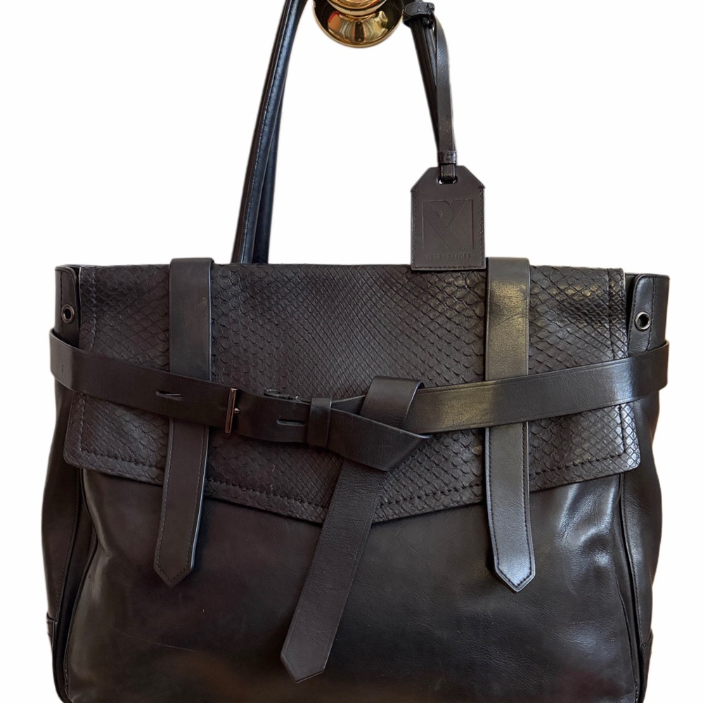 Reed Krakoff Black Leather / Python Boxer Tote‎